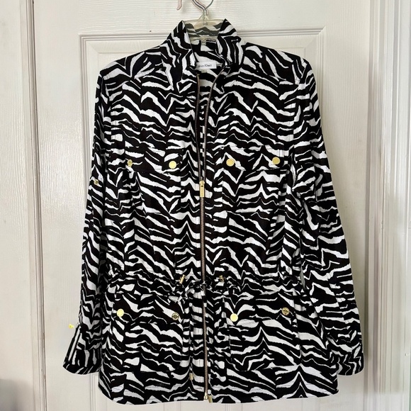 Calvin Klein Jackets & Blazers - Calvin Klein Linen Jacket Zebra Striped Unlined Convertible Sleeves